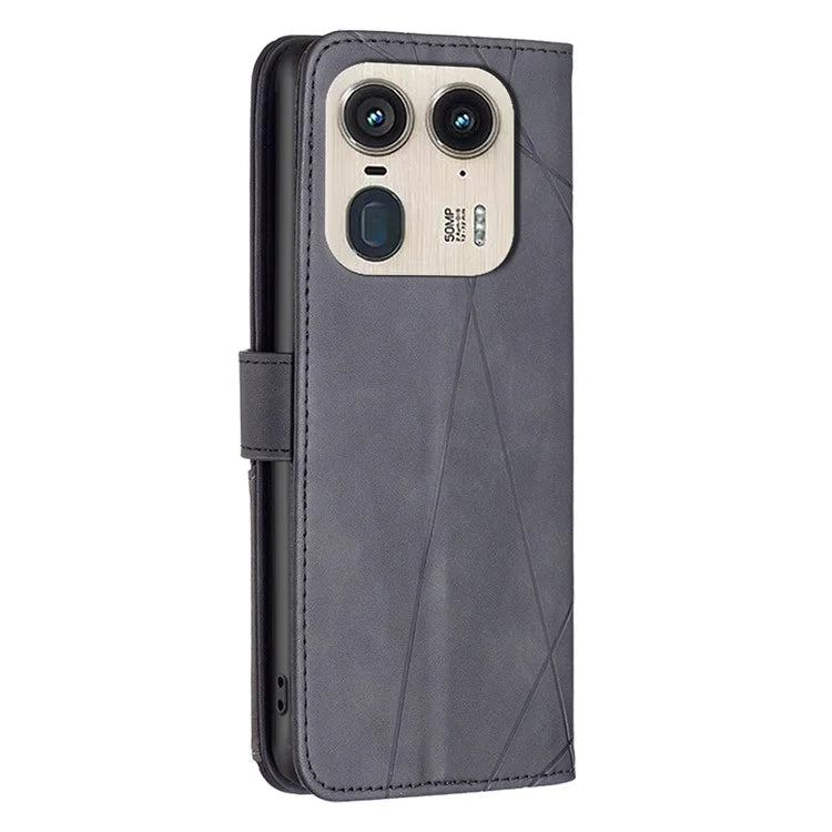 BINFEN COLOR BF05 For Motorola Edge 50 Ultra 5G / Moto X50 Ultra 5G Case Leather Phone Cover Geometry Imprinted