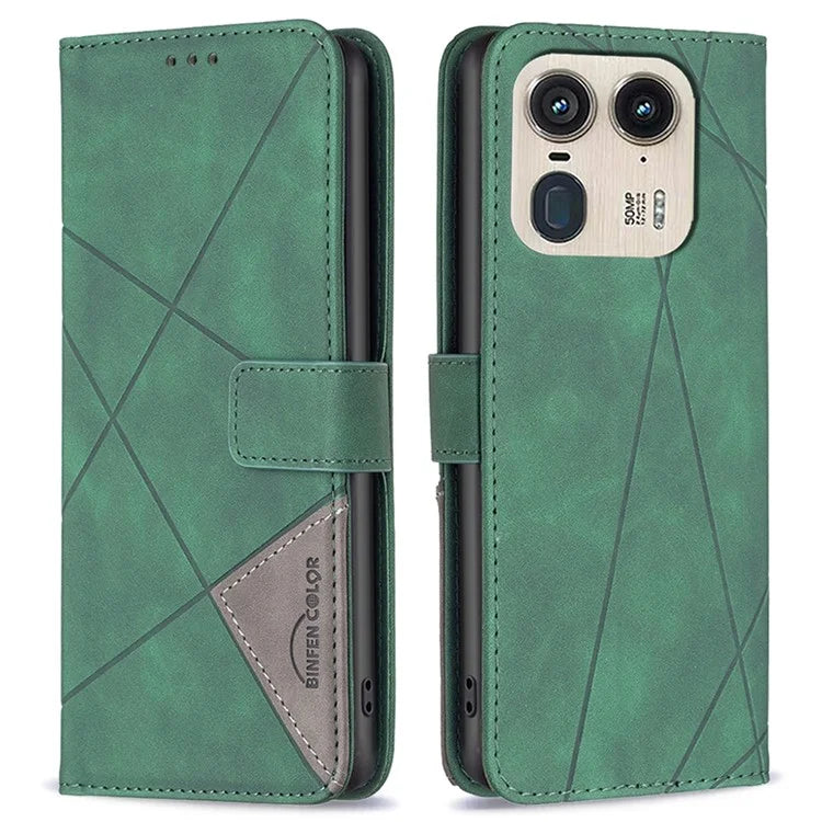 BINFEN COLOR BF05 For Motorola Edge 50 Ultra 5G / Moto X50 Ultra 5G Case Leather Phone Cover Geometry Imprinted