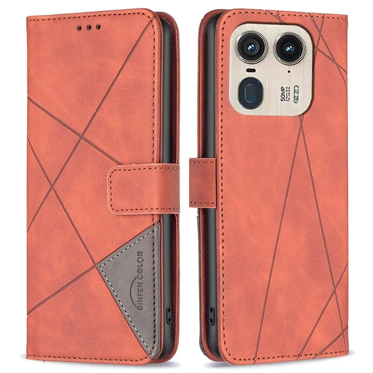 BINFEN COLOR BF05 For Motorola Edge 50 Ultra 5G / Moto X50 Ultra 5G Case Leather Phone Cover Geometry Imprinted