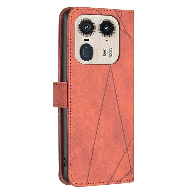 BINFEN COLOR BF05 For Motorola Edge 50 Ultra 5G / Moto X50 Ultra 5G Case Leather Phone Cover Geometry Imprinted
