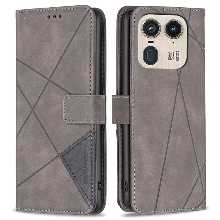 BINFEN COLOR BF05 For Motorola Edge 50 Ultra 5G / Moto X50 Ultra 5G Case Leather Phone Cover Geometry Imprinted