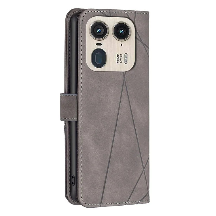 BINFEN COLOR BF05 For Motorola Edge 50 Ultra 5G / Moto X50 Ultra 5G Case Leather Phone Cover Geometry Imprinted