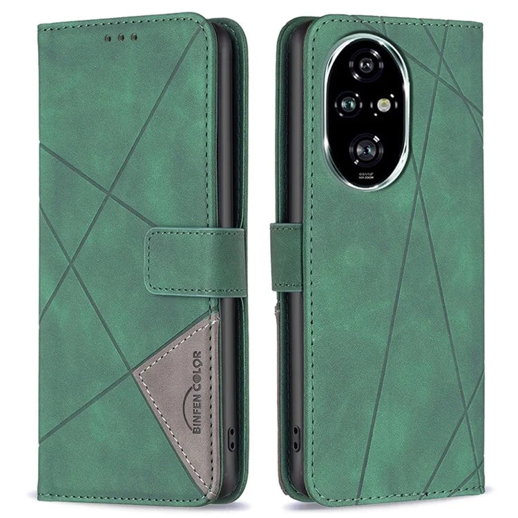 BINFEN COLOR BF05 For Honor 200 Pro 5G Case Geometric PU Leather Phone Cover Shockproof Wallet