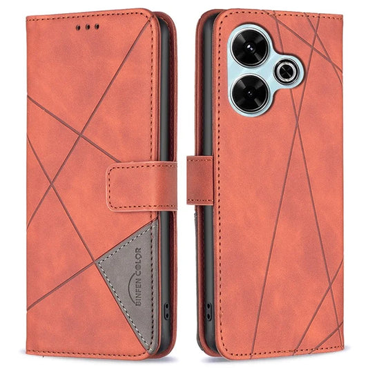 BINFEN COLOR BF05 For Xiaomi Redmi 13 4G / Poco M6 4G Leather Case Geometric Phone Cover