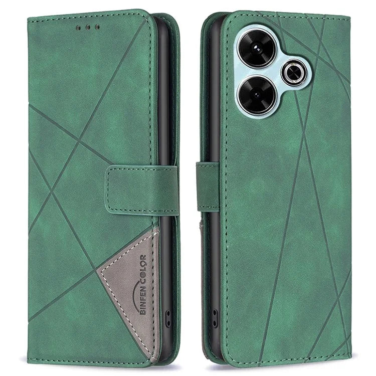 BINFEN COLOR BF05 For Xiaomi Redmi 13 4G / Poco M6 4G Leather Case Geometric Phone Cover