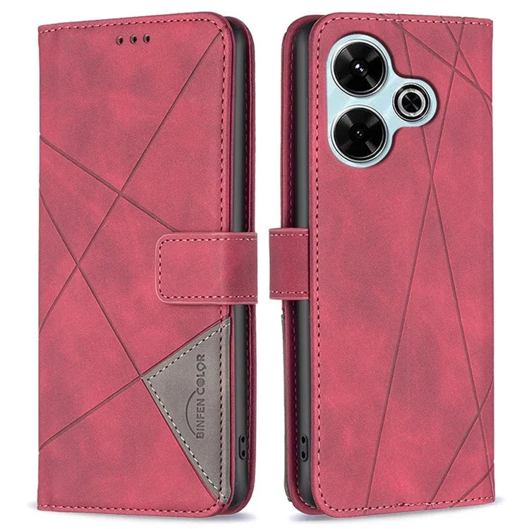 BINFEN COLOR BF05 For Xiaomi Redmi 13 4G / Poco M6 4G Leather Case Geometric Phone Cover