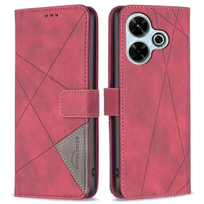 BINFEN COLOR BF05 For Xiaomi Redmi 13 4G / Poco M6 4G Leather Case Geometric Phone Cover