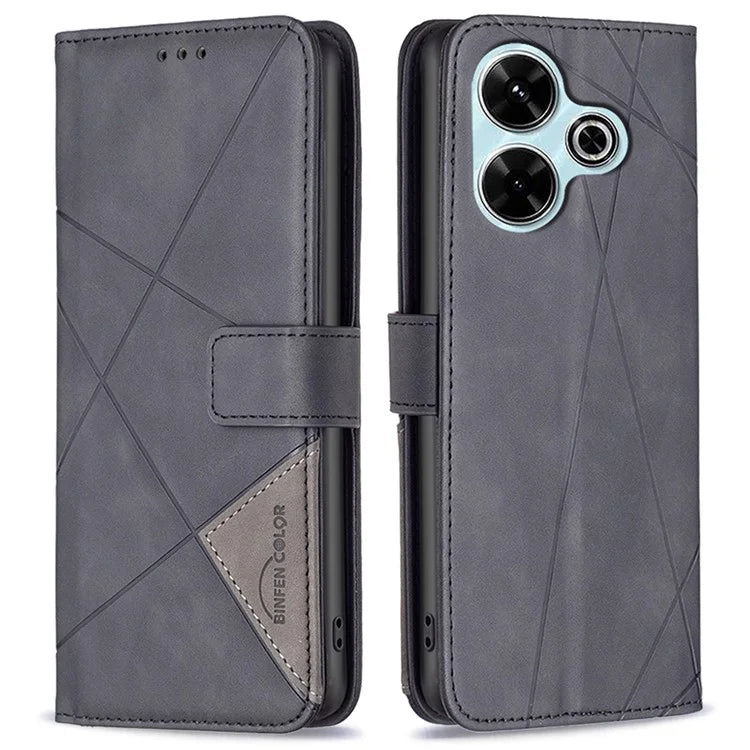 BINFEN COLOR BF05 For Xiaomi Redmi 13 4G / Poco M6 4G Leather Case Geometric Phone Cover