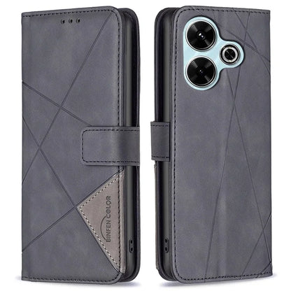 BINFEN COLOR BF05 For Xiaomi Redmi 13 4G / Poco M6 4G Leather Case Geometric Phone Cover