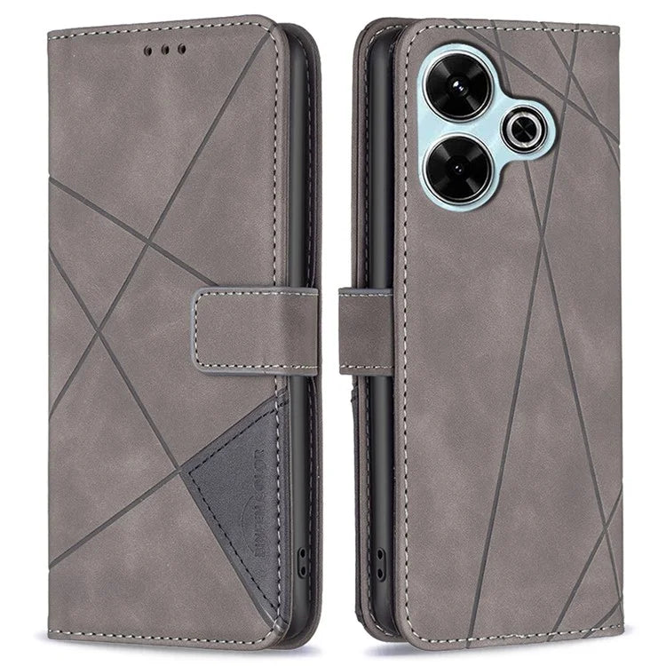 BINFEN COLOR BF05 For Xiaomi Redmi 13 4G / Poco M6 4G Leather Case Geometric Phone Cover