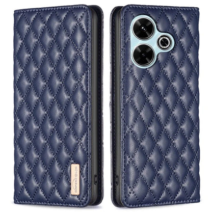 BINFEN COLOR BF Style-16 For Xiaomi Redmi 13 4G / Poco M6 4G Case Leather Phone Cover Rhombus Grid