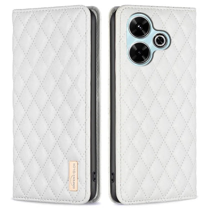 BINFEN COLOR BF Style-16 For Xiaomi Redmi 13 4G / Poco M6 4G Case Leather Phone Cover Rhombus Grid
