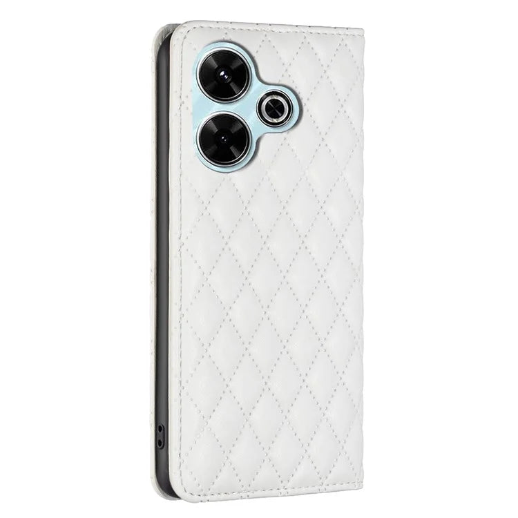 BINFEN COLOR BF Style-16 For Xiaomi Redmi 13 4G / Poco M6 4G Case Leather Phone Cover Rhombus Grid