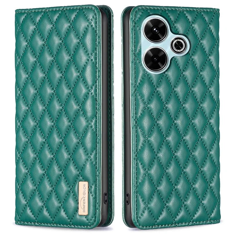 BINFEN COLOR BF Style-16 For Xiaomi Redmi 13 4G / Poco M6 4G Case Leather Phone Cover Rhombus Grid