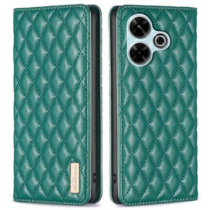 BINFEN COLOR BF Style-16 For Xiaomi Redmi 13 4G / Poco M6 4G Case Leather Phone Cover Rhombus Grid