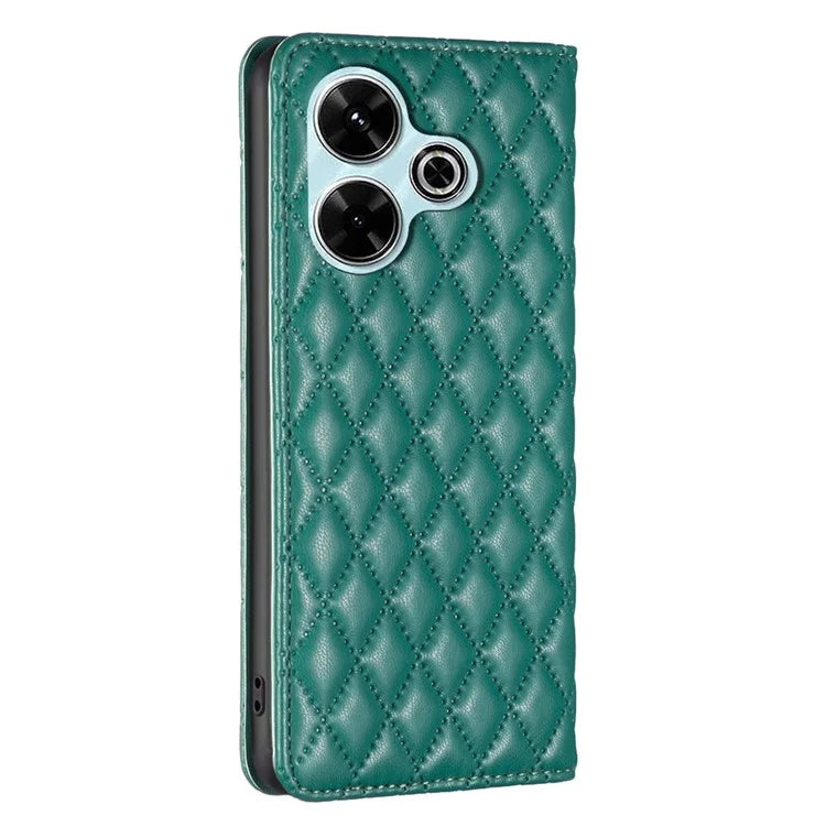 BINFEN COLOR BF Style-16 For Xiaomi Redmi 13 4G / Poco M6 4G Case Leather Phone Cover Rhombus Grid