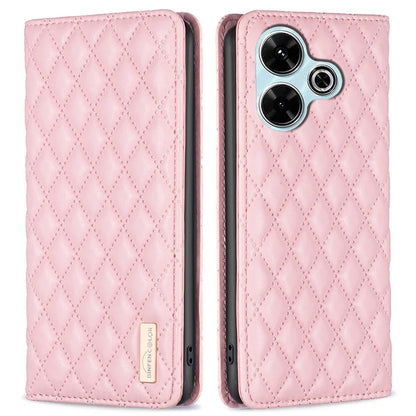 BINFEN COLOR BF Style-16 For Xiaomi Redmi 13 4G / Poco M6 4G Case Leather Phone Cover Rhombus Grid