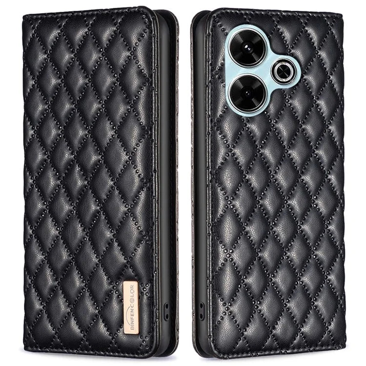 BINFEN COLOR BF Style-16 For Xiaomi Redmi 13 4G / Poco M6 4G Case Leather Phone Cover Rhombus Grid