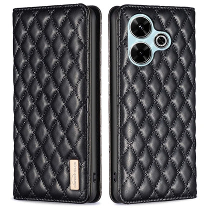 BINFEN COLOR BF Style-16 For Xiaomi Redmi 13 4G / Poco M6 4G Case Leather Phone Cover Rhombus Grid
