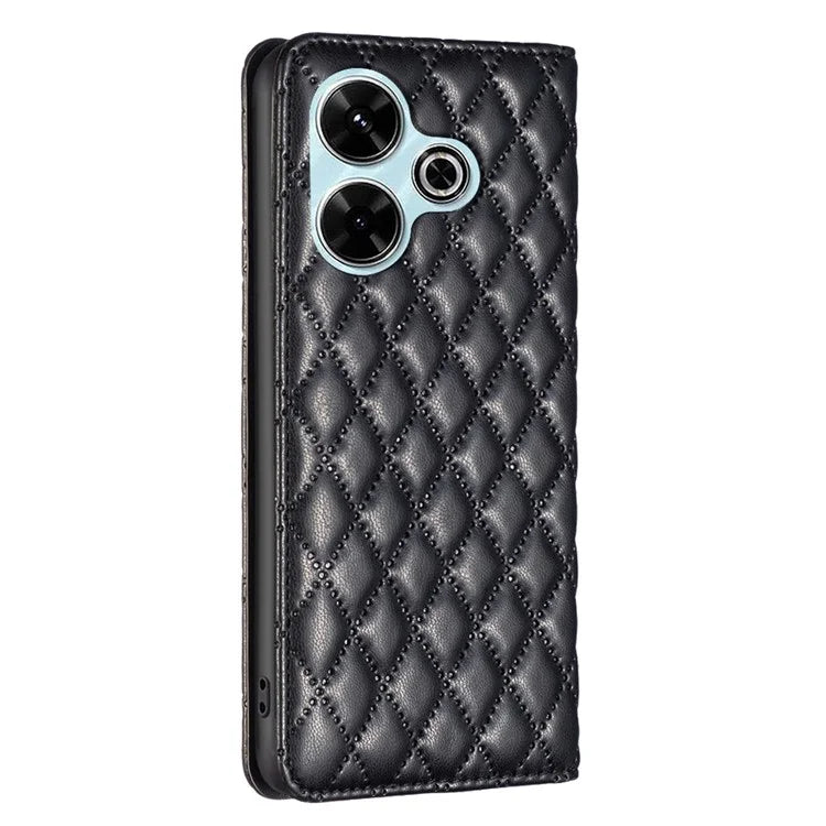 BINFEN COLOR BF Style-16 For Xiaomi Redmi 13 4G / Poco M6 4G Case Leather Phone Cover Rhombus Grid