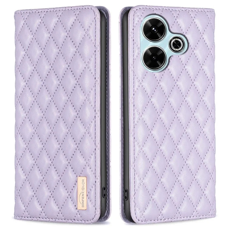 BINFEN COLOR BF Style-16 For Xiaomi Redmi 13 4G / Poco M6 4G Case Leather Phone Cover Rhombus Grid