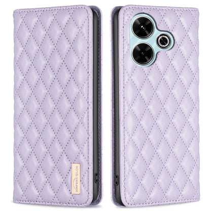 BINFEN COLOR BF Style-16 For Xiaomi Redmi 13 4G / Poco M6 4G Case Leather Phone Cover Rhombus Grid