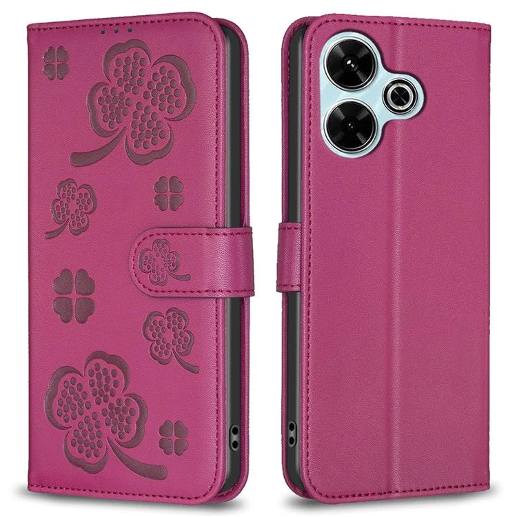 For Xiaomi Redmi 13 4G / Poco M6 4G Case Wallet Leather Phone Cover Lucky Clover Imprinting