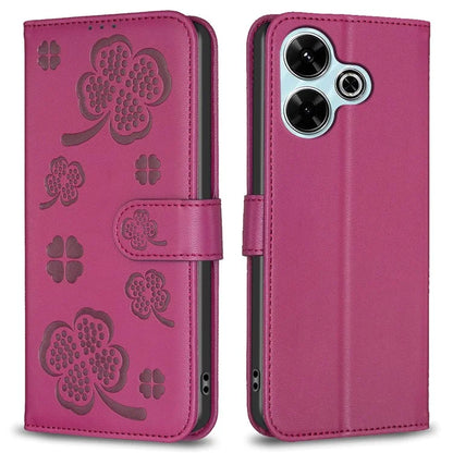 For Xiaomi Redmi 13 4G / Poco M6 4G Case Wallet Leather Phone Cover Lucky Clover Imprinting