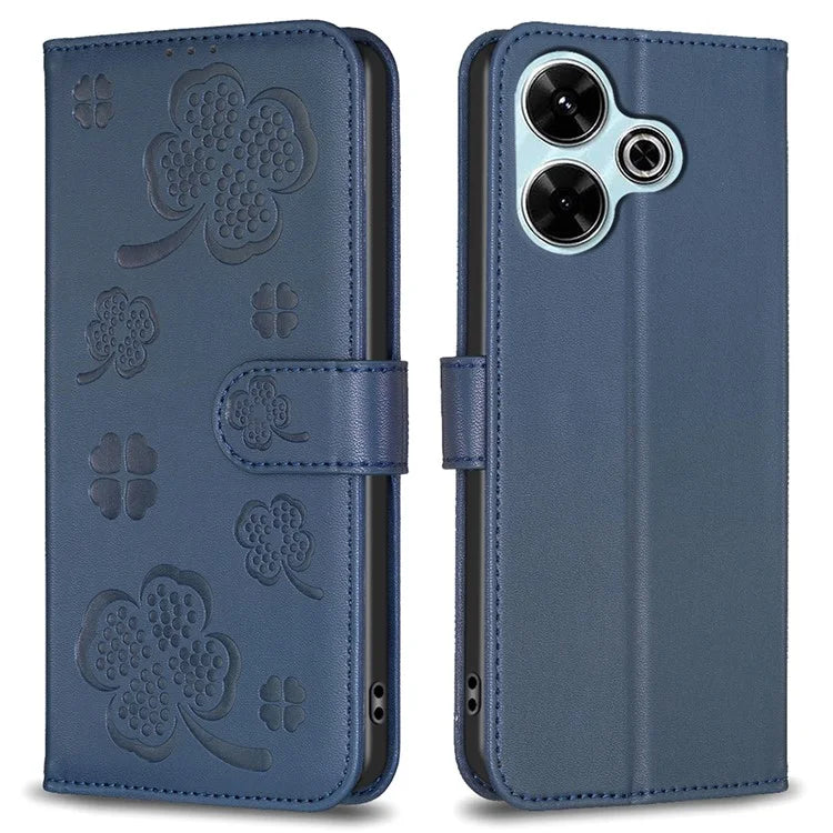 For Xiaomi Redmi 13 4G / Poco M6 4G Case Wallet Leather Phone Cover Lucky Clover Imprinting