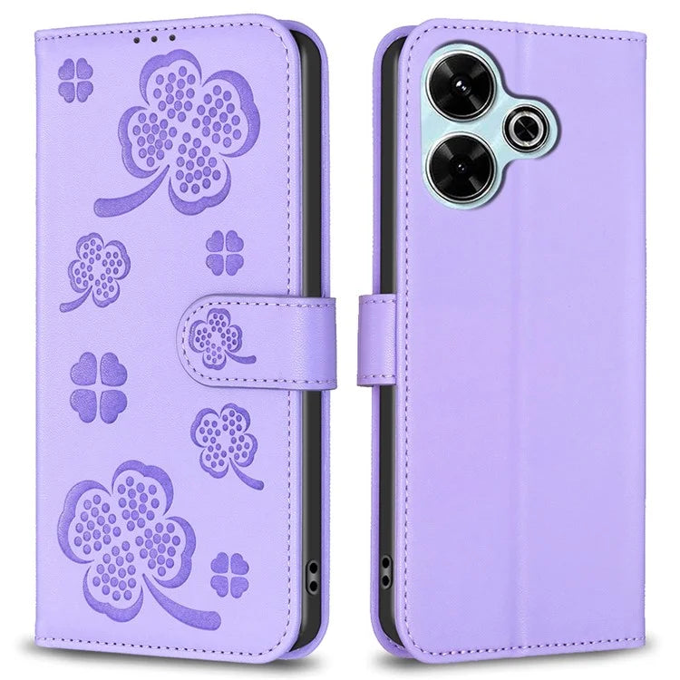 For Xiaomi Redmi 13 4G / Poco M6 4G Case Wallet Leather Phone Cover Lucky Clover Imprinting