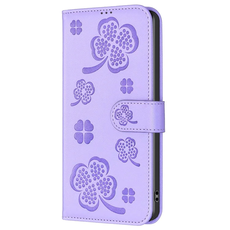 For Xiaomi Redmi 13 4G / Poco M6 4G Case Wallet Leather Phone Cover Lucky Clover Imprinting