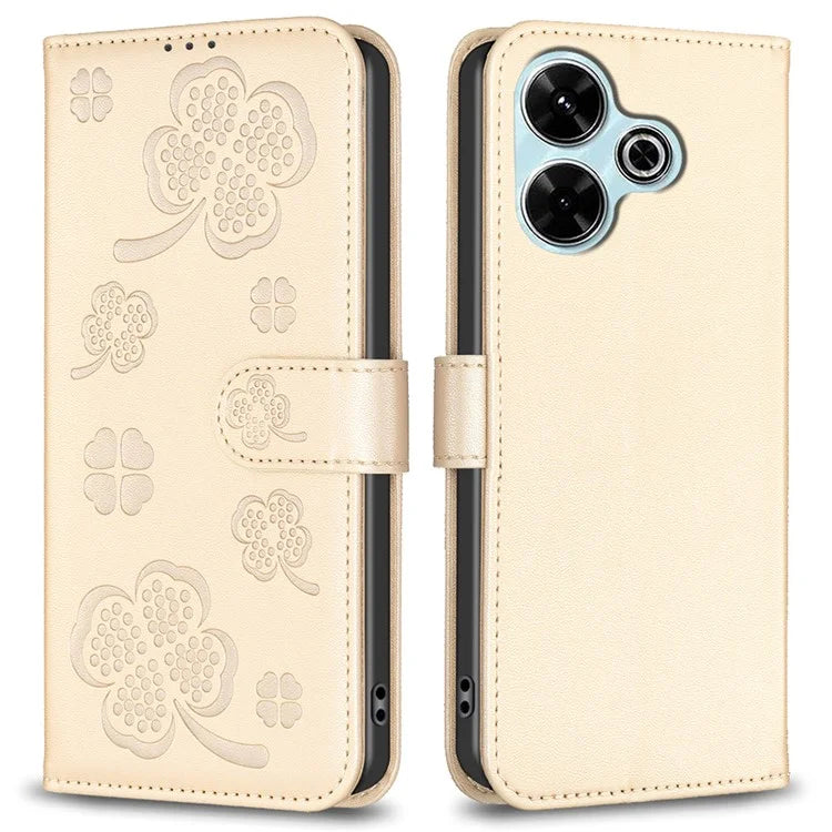For Xiaomi Redmi 13 4G / Poco M6 4G Case Wallet Leather Phone Cover Lucky Clover Imprinting