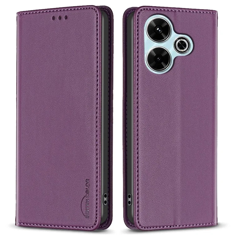 BINFEN COLOR BF18 For Xiaomi Redmi 13 4G / Poco M6 4G Case Leather Phone Cover Magnetic Close