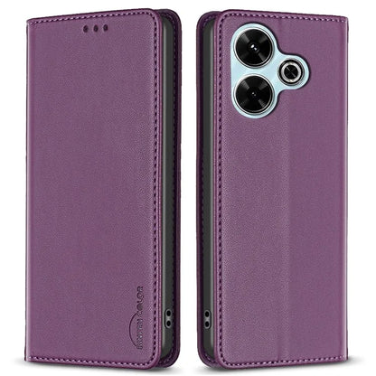 BINFEN COLOR BF18 For Xiaomi Redmi 13 4G / Poco M6 4G Case Leather Phone Cover Magnetic Close