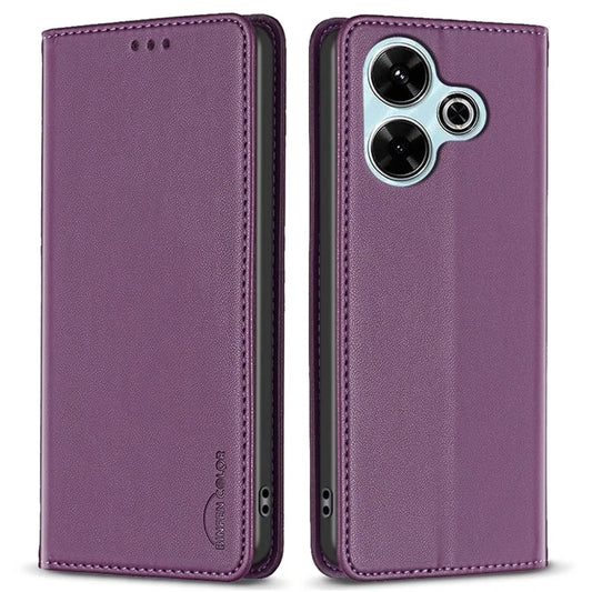 BINFEN COLOR BF18 For Xiaomi Redmi 13 4G / Poco M6 4G Case Leather Phone Cover Magnetic Close
