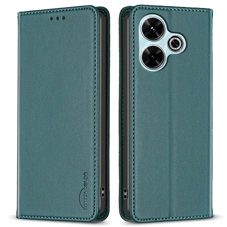 BINFEN COLOR BF18 For Xiaomi Redmi 13 4G / Poco M6 4G Case Leather Phone Cover Magnetic Close