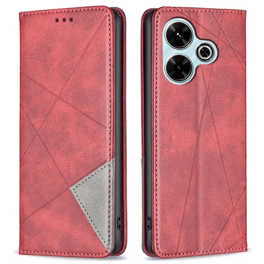 For Xiaomi Redmi 13 4G / Poco M6 4G Case PU Leather Phone Cover Rhombus Shockproof Flip