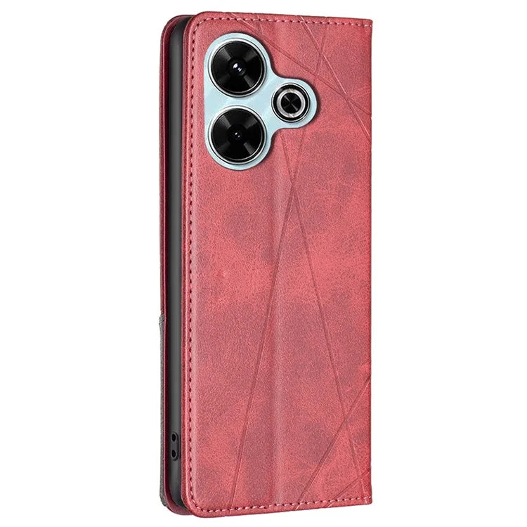 For Xiaomi Redmi 13 4G / Poco M6 4G Case PU Leather Phone Cover Rhombus Shockproof Flip