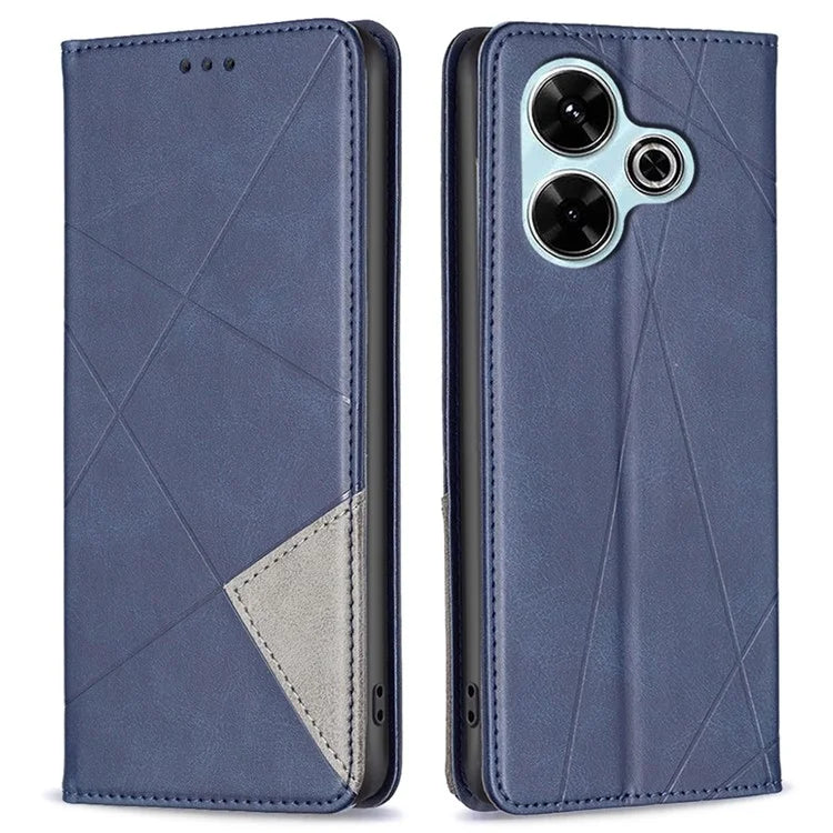For Xiaomi Redmi 13 4G / Poco M6 4G Case PU Leather Phone Cover Rhombus Shockproof Flip