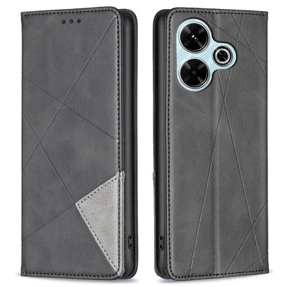 For Xiaomi Redmi 13 4G / Poco M6 4G Case PU Leather Phone Cover Rhombus Shockproof Flip