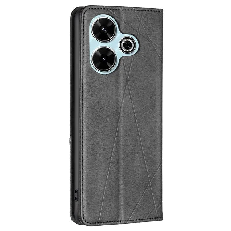 For Xiaomi Redmi 13 4G / Poco M6 4G Case PU Leather Phone Cover Rhombus Shockproof Flip