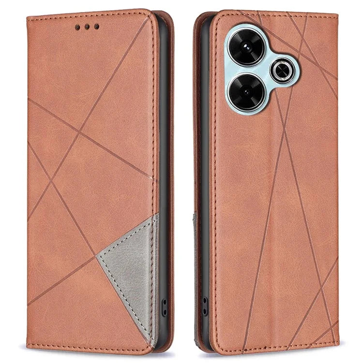 For Xiaomi Redmi 13 4G / Poco M6 4G Case PU Leather Phone Cover Rhombus Shockproof Flip