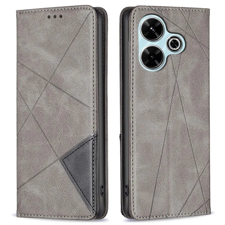 For Xiaomi Redmi 13 4G / Poco M6 4G Case PU Leather Phone Cover Rhombus Shockproof Flip