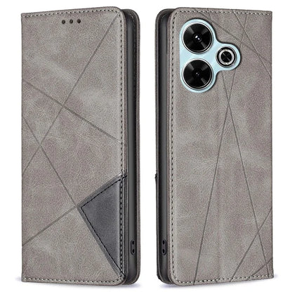 For Xiaomi Redmi 13 4G / Poco M6 4G Case PU Leather Phone Cover Rhombus Shockproof Flip