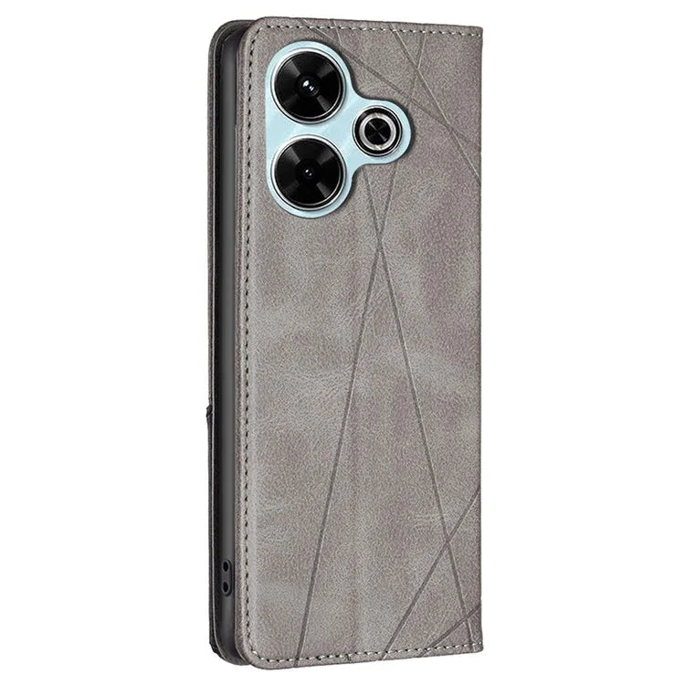 For Xiaomi Redmi 13 4G / Poco M6 4G Case PU Leather Phone Cover Rhombus Shockproof Flip