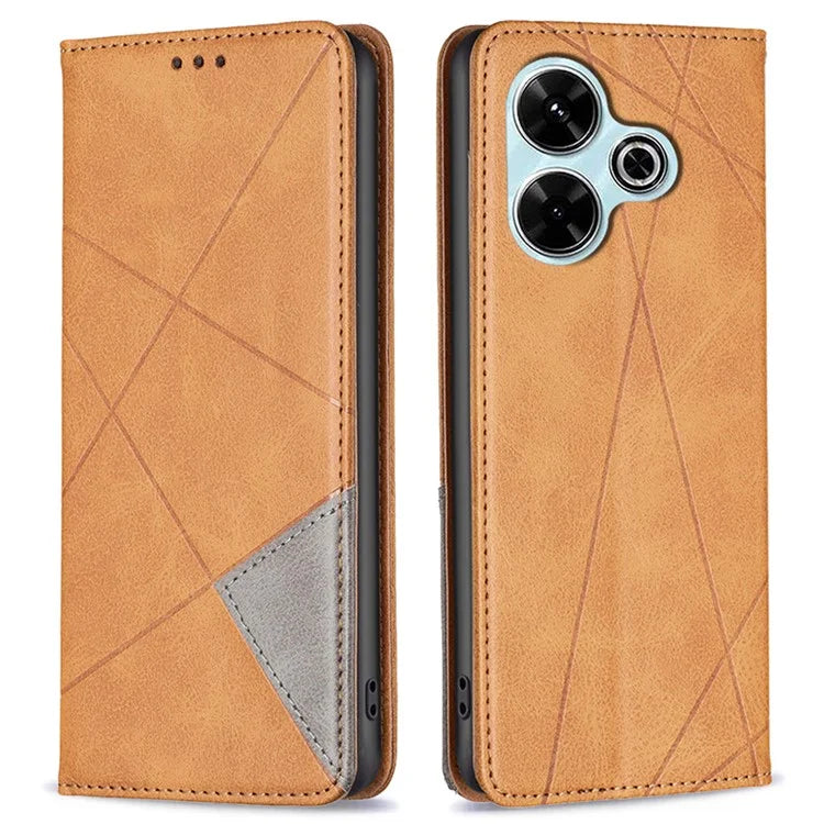 For Xiaomi Redmi 13 4G / Poco M6 4G Case PU Leather Phone Cover Rhombus Shockproof Flip