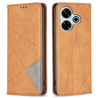 For Xiaomi Redmi 13 4G / Poco M6 4G Case PU Leather Phone Cover Rhombus Shockproof Flip