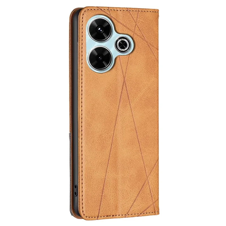 For Xiaomi Redmi 13 4G / Poco M6 4G Case PU Leather Phone Cover Rhombus Shockproof Flip