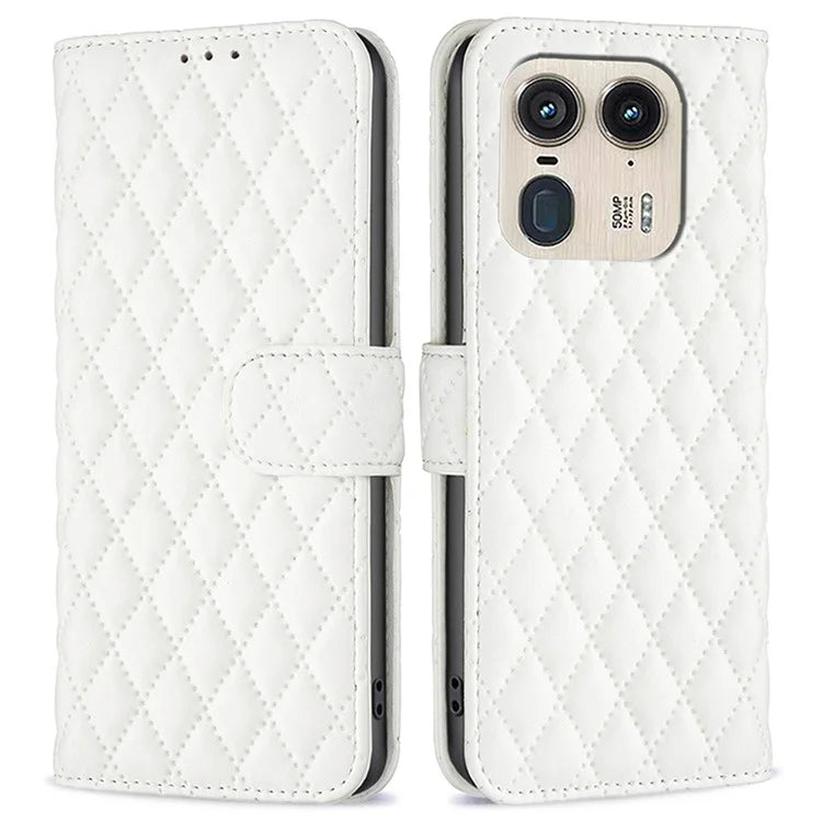BINFEN COLOR BF Style-14 For Motorola Edge 50 Ultra 5G / Moto X50 Ultra 5G Case Rhombus Grid Folio Leather Cell Phone Cover
