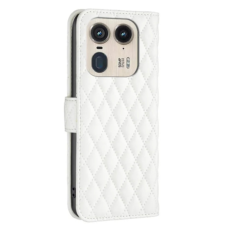 BINFEN COLOR BF Style-14 For Motorola Edge 50 Ultra 5G / Moto X50 Ultra 5G Case Rhombus Grid Folio Leather Cell Phone Cover